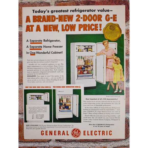 1950 GE‎ Refrigerator Smiling Housewife Mom and Daughter Vtg Print Ad - Picture 1 of 6